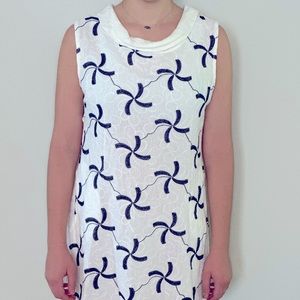 Beautiful Italian Linen summer dress with Embroidery (white and blue), size S